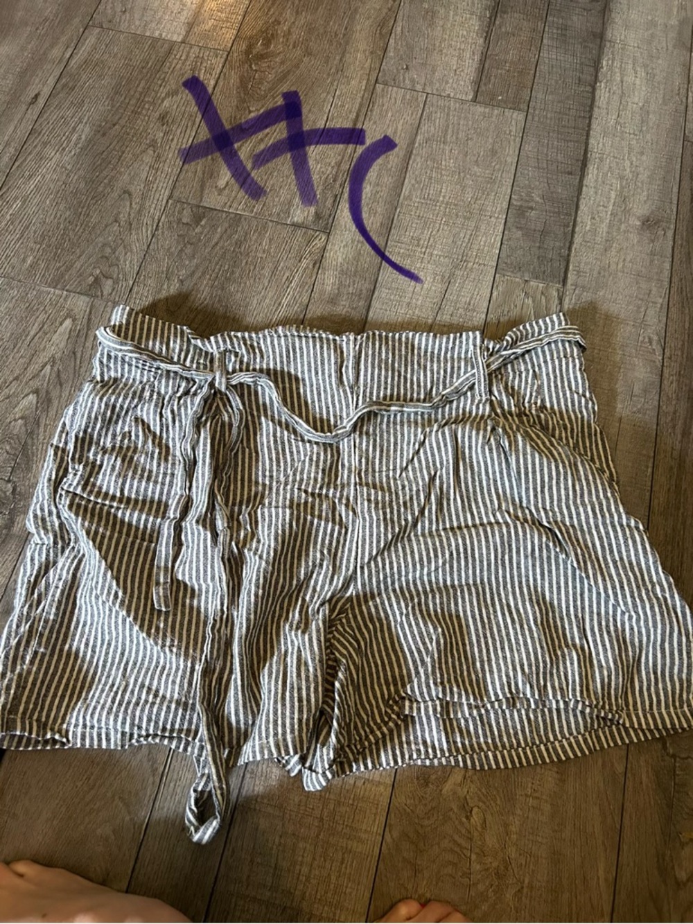 Striped Paperbag Waist Shorts in Beige and White